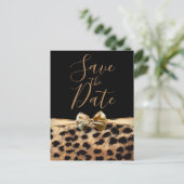 Black Gold Bow Leopard Cheetah Print Save the Date Ankündigungspostkarte (Stehend Vorderseite)
