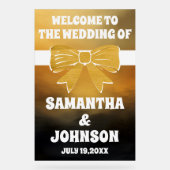 Black Gold Bow Wedding Willkommen Acrylschild (Vorderseite)