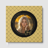 Black Gold Bows Elegantes Modernes Foto Grad Gästebuch (Vorderseite)