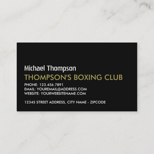 Black & Gold Boxhandschuhe, Boxer, Boxtrainer Visitenkarte (Rückseite)