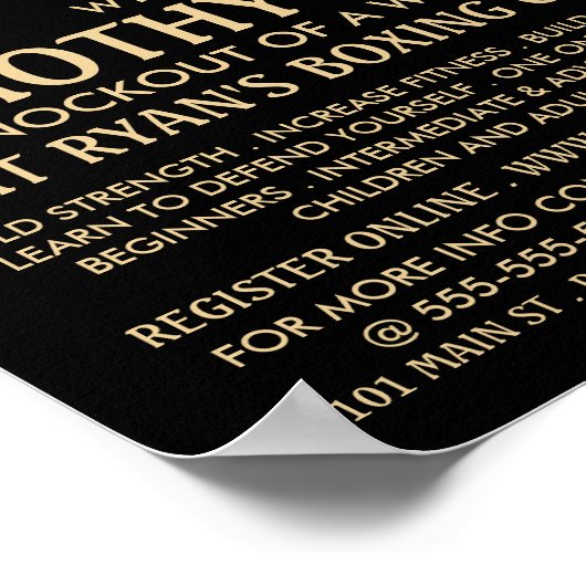 Black & Gold Boxhandschuhe, Boxklassenwerbung Poster (Ecke)