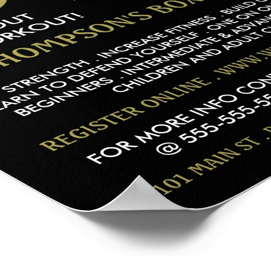 Black & Gold Boxhandschuhe, Boxklassenwerbung Poster (Ecke)