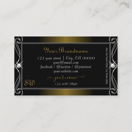 Black Gold Brown Verziert Sparkle Diamonds Initial Visitenkarte (Rückseite)