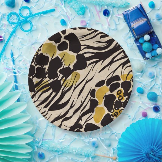 Black Gold Brown Zoanimals Safari Print Party Pappteller (Party)