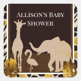 Black Gold Brown Zoanimals Safari Print Party Quadratischer Aufkleber