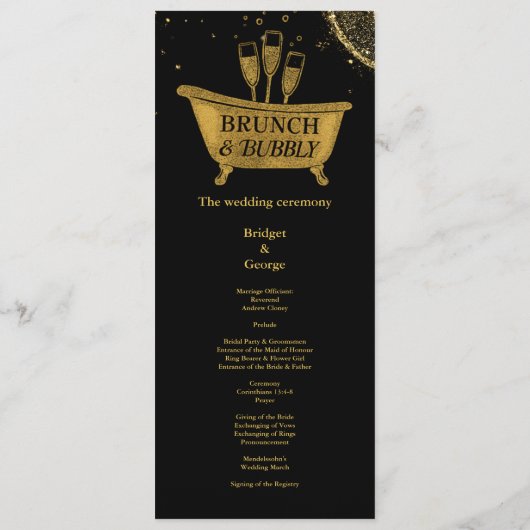 Black Gold Brunch & Bubbly Hochzeitsmenü Programm (Rückseite)