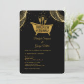 Black Gold Brunch & Bubbly Wedding Einladung (Stehend Vorderseite)