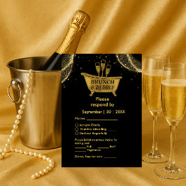 Black Gold Brunch & Bubbly Wedding RSVP Karte