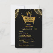 Black Gold Brunch & Bubbly Wedding RSVP Karte (Vorderseite)
