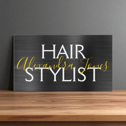 Black Gold Brushed Metal Hair Stylist Visitenkarte