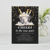 Black Gold Budget Champagne Neues Jahr Party Einladung (Stehend Vorderseite)