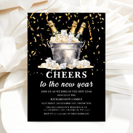 Black Gold Budget Champagne Neues Jahr Party Einladung