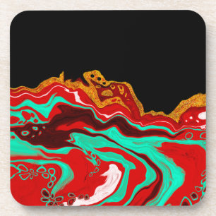 Black, Gold, Burgundy, Marble Art Getränkeuntersetzer