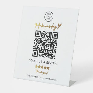 Black Gold Business QR Code Verlasse uns eine Über Sockelschild
