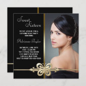 Black Gold Butterfly Foto 16 . Geburtstag Geburtst Einladung (Vorne/Hinten)