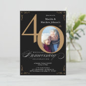 Black Gold Calligraphie 40. Hochzeitstag Einladung (Stehend Vorderseite)
