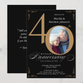 Black Gold Calligraphie 40. Hochzeitstag Einladung (Vorne/Hinten)