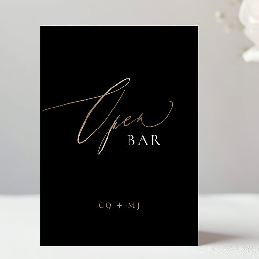 Black Gold Calligraphy 5 x 7 Wedding OPEN Bar Sign
