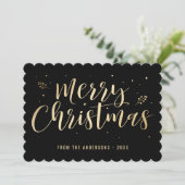 Black Gold Calligraphy Frohe Weihnachten (Stehend Vorderseite)