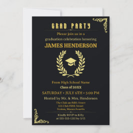 Black Gold Calligraphy Graduation Party 2025 Einladung