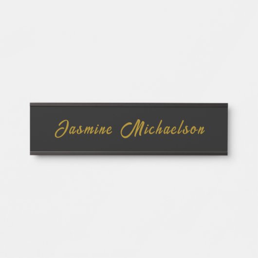 Black & Gold Calligraphy Minimalist Own Name Türschild (Vorderseite )