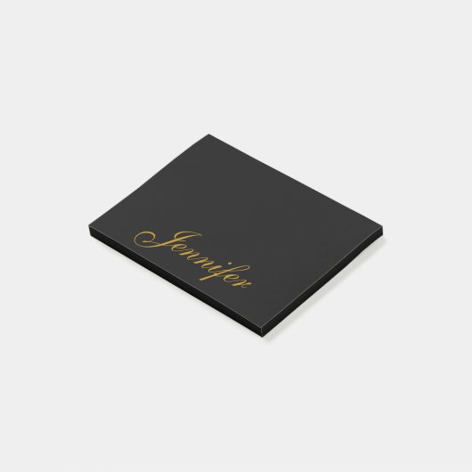 Black Gold Calligraphy Script Personalisiert  Post-it Klebezettel (angewinkelt)