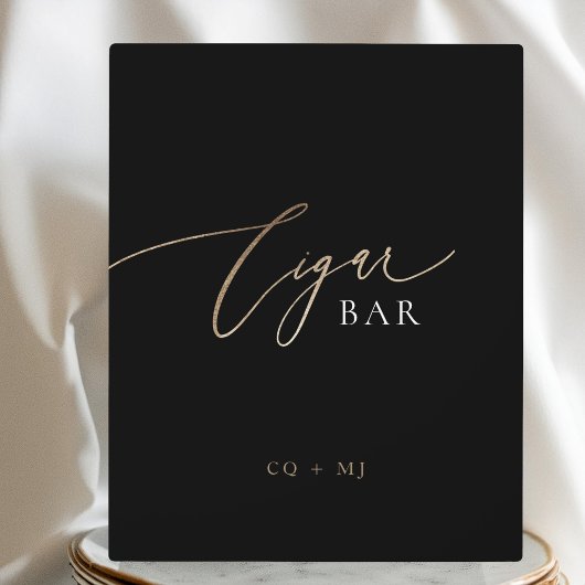 Black Gold Calligraphy Wedding Cigar Bar Sign Fotoplatte