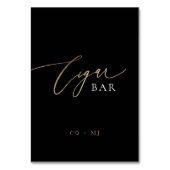 Black Gold Calligraphy Wedding Cigar Bar Sign Tischnummer (Vorderseite)