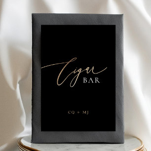 Black Gold Calligraphy Wedding Cigar Bar Sign Tischnummer