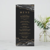 Black & Gold Calligraphy Wedding Menu Menükarte (Stehend Vorderseite)