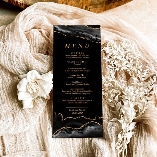 Black & Gold Calligraphy Wedding Menu Menükarte