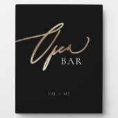 Black Gold Calligraphy Wedding OPEN Bar Sign Fotoplatte (Vorderseite)