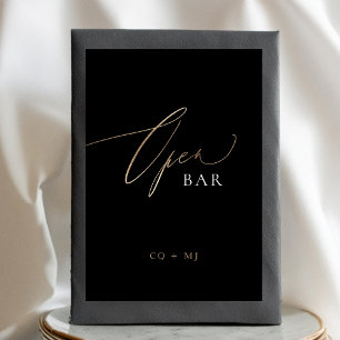 Black Gold Calligraphy Wedding OPEN Bar Sign Tischnummer