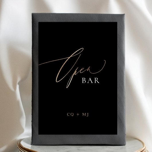 Black Gold Calligraphy Wedding OPEN Bar Sign Tischnummer