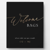 Black Gold Calligraphy Wedding Welcome Bags Sign Fotoplatte (Vorderseite)
