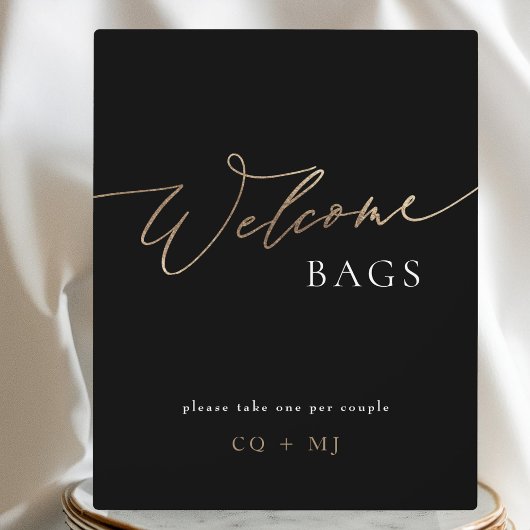 Black Gold Calligraphy Wedding Welcome Bags Sign Fotoplatte
