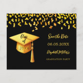 Black Gold Cap Graduation Party Save the Date Kart (Vorderseite)