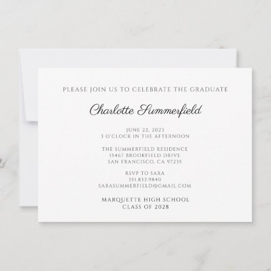 Black Gold Cap Tassel Einfaches Abschluss Einladung (Rückseite)