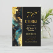 Black Gold Celestial 70. Geburtstagsparty Einladung (Stehend Vorderseite)