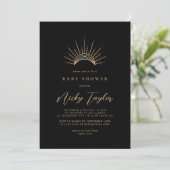 Black & Gold Celestial Baby Dusche Einladung (Stehend Vorderseite)