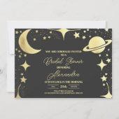 Black Gold Celestial Crescent Moon Brautparty Einladung (Vorderseite)