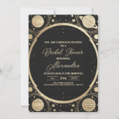 Black Gold Celestial Crescent Moon Brautparty Einladung (Vorderseite)