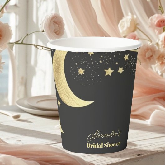 Black Gold Celestial Crescent Moon Brautparty Pappbecher