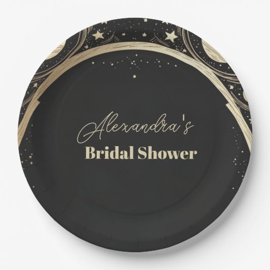 Black Gold Celestial Crescent Moon Brautparty Pappteller (Vorderseite)