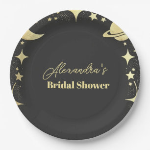 Black Gold Celestial Crescent Moon Brautparty Pappteller