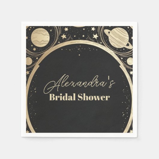 Black Gold Celestial Crescent Moon Brautparty Serviette (Vorderseite)