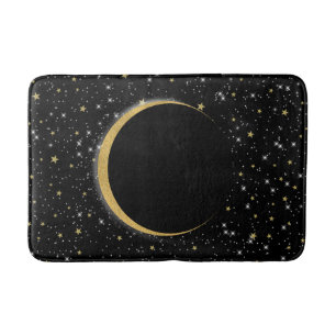 Black & Gold Celestial Moon Magic Lunar Stars Badematte