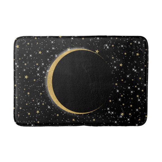 Black & Gold Celestial Moon Magic Lunar Stars Badematte (Vorderseite)
