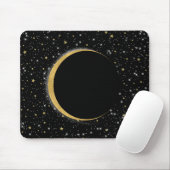 Black & Gold Celestial Moon Magic Lunar Stars Mousepad (Mit Mouse)