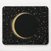 Black & Gold Celestial Moon Magic Lunar Stars Mousepad (Vorne)